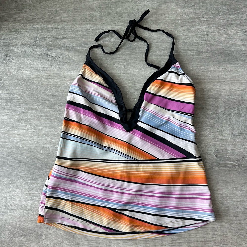 My Bleu Bikini Striped Halter Top Tankini with Multicolor Design